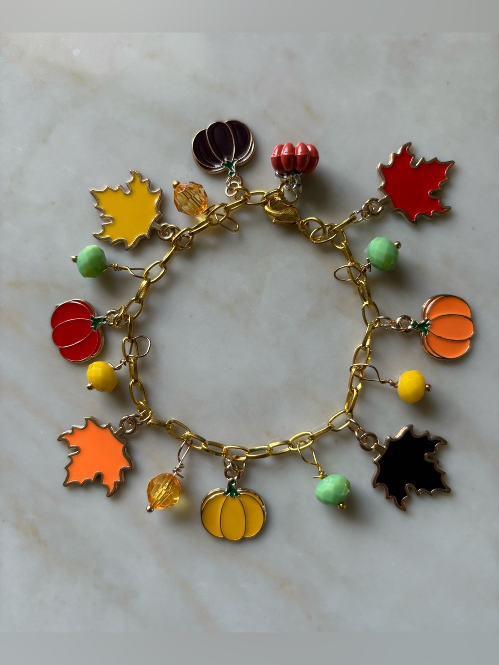 Autumn Charm Pumpkin & Leaf Charm Bracelet - Yellow, Orange, Red